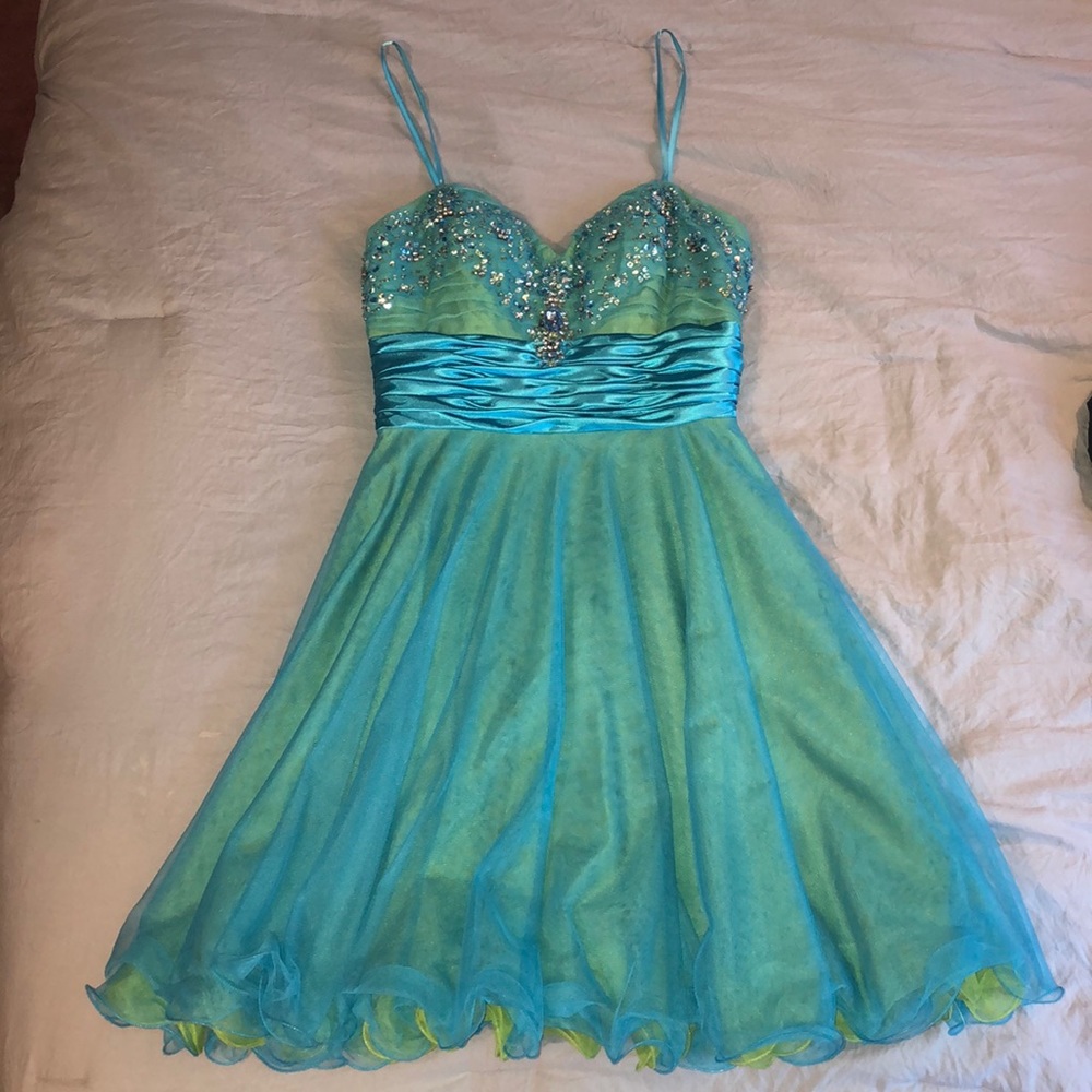 Blue and green formal dresses